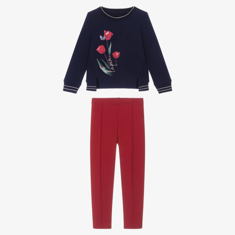 Lapin House-Girls Navy Blue & Red Leggings Set | Childrensalon