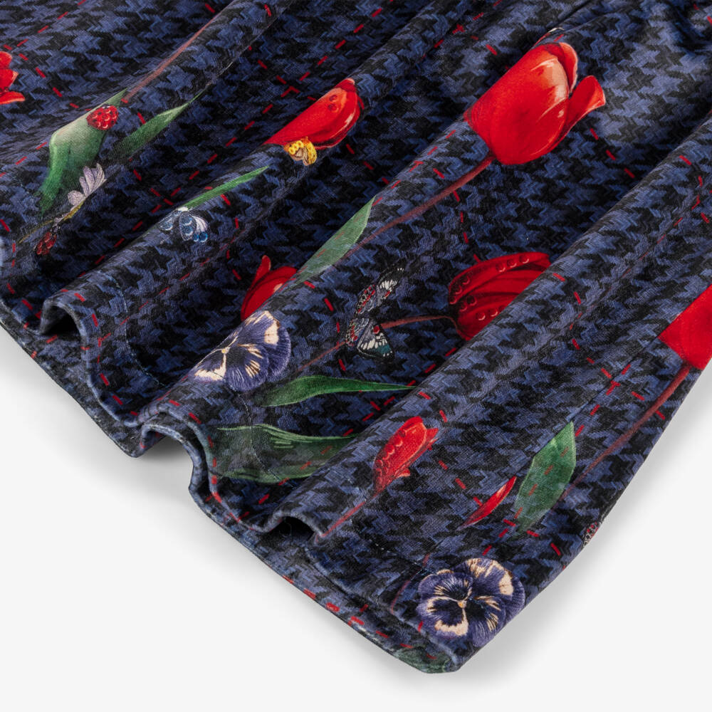 Lapin House-Юбка синяя из вельвета с цветами для девочек | Childrensalon