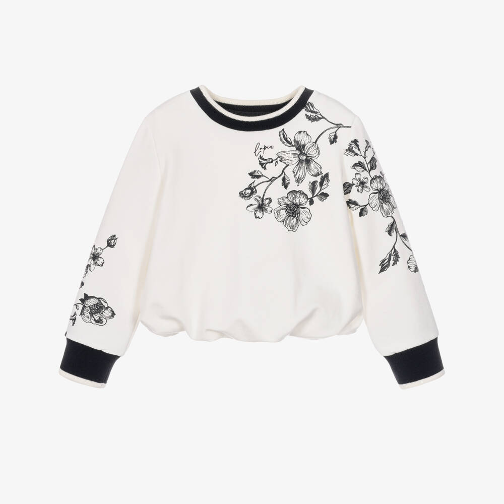 Lapin House-Girls Off-White Sweatshirt with a Floral Print | Childrensalon