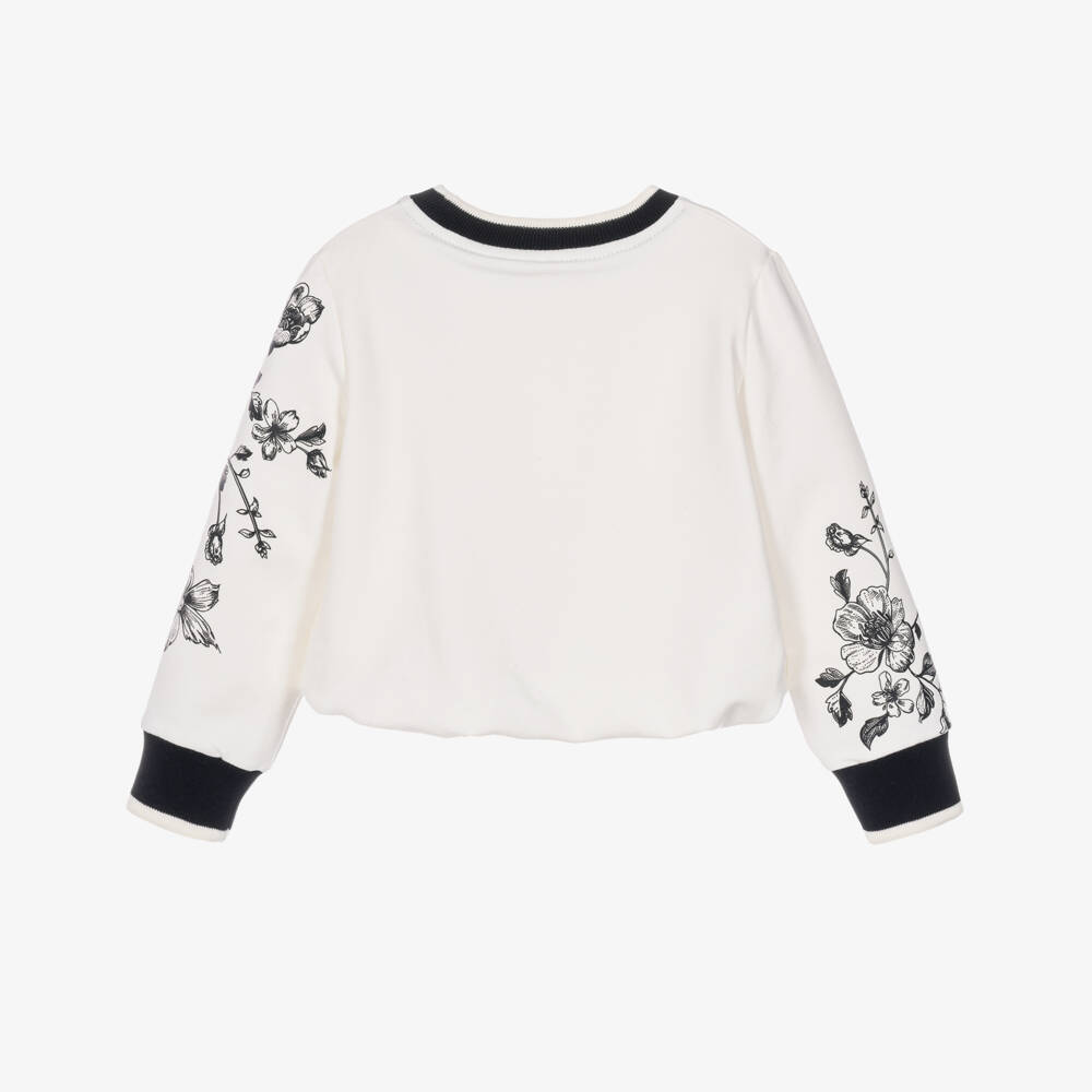 Lapin House-Girls Off-White Sweatshirt with a Floral Print | Childrensalon