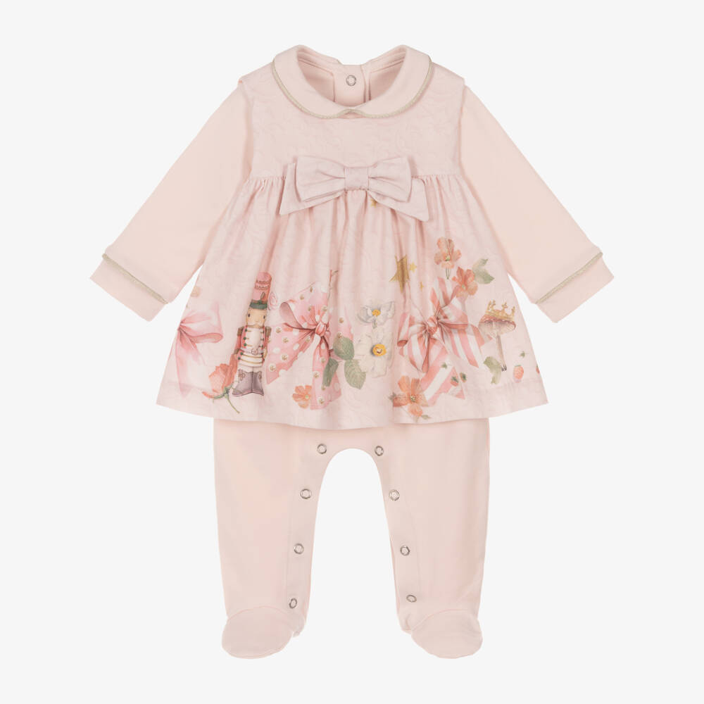 Lapin House-Girls Pale Pink Cotton Babygrow & Dress Set  | Childrensalon