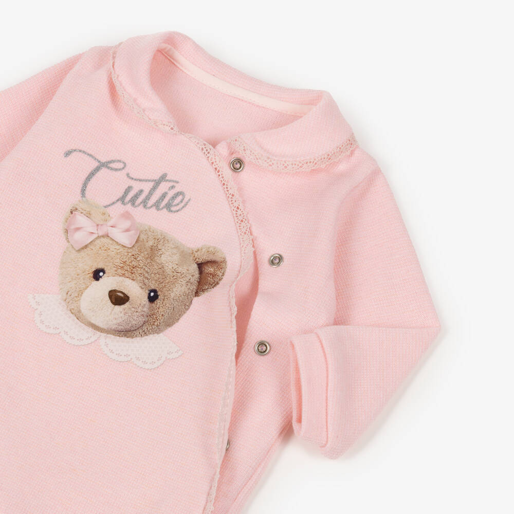 Lapin House-Girls Pale Pink Teddy Bear Babygrow | Childrensalon