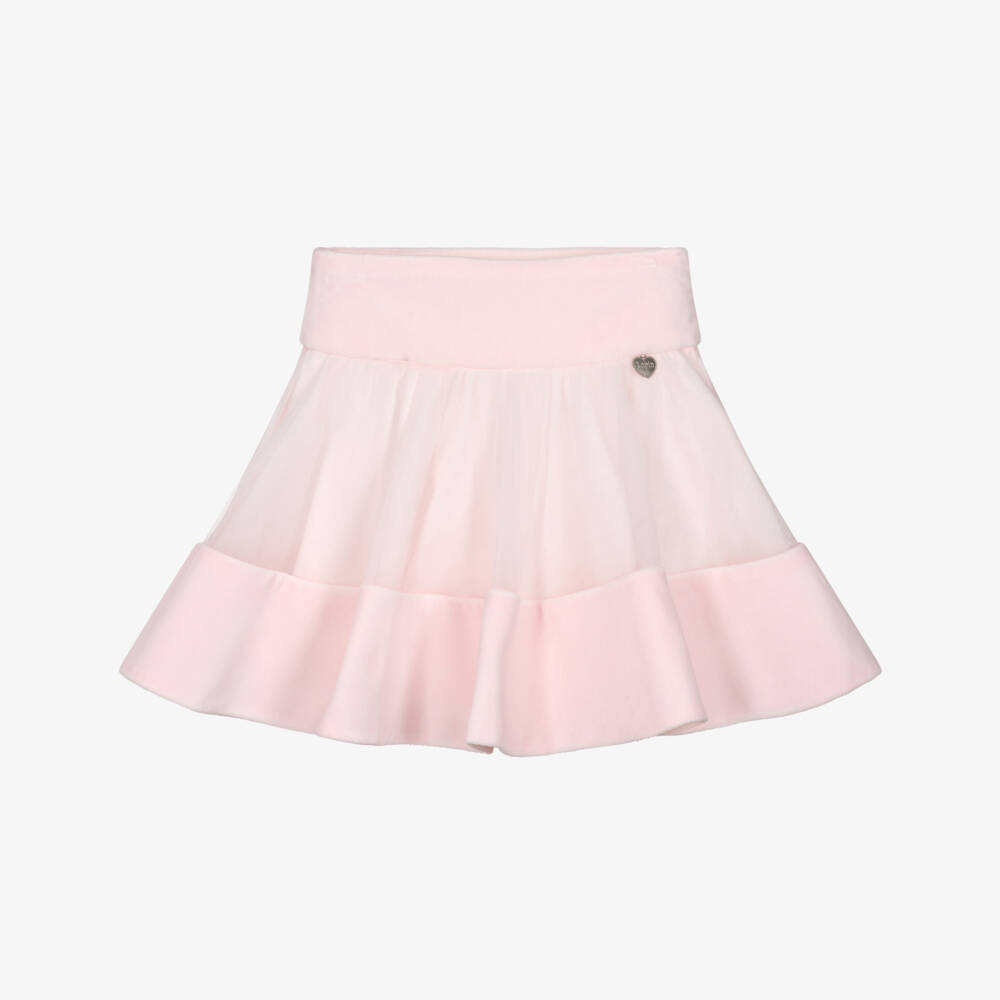 Lapin House-Girls Pale Pink Tulle Skirt with Velvet Trims | Childrensalon