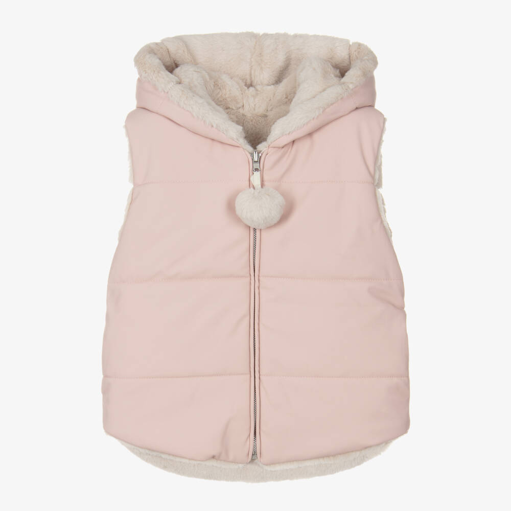 Lapin House-Girls Pink & Beige Faux Fur Reversible Gilet | Childrensalon