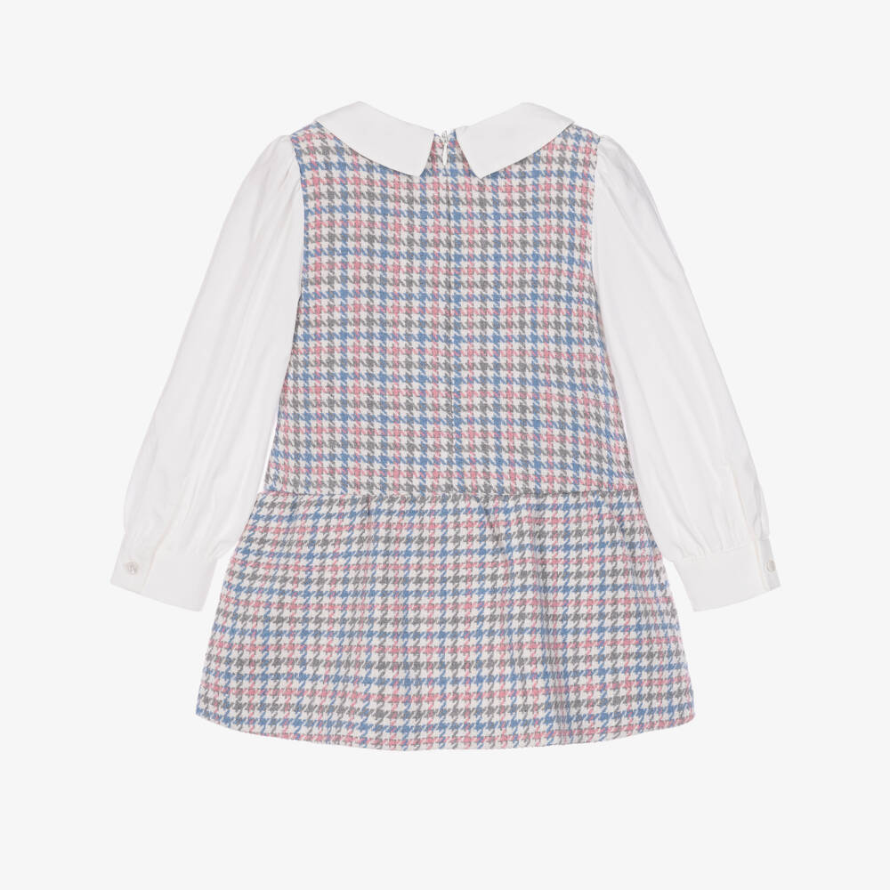 Lapin House-Girls Pink, Blue & Grey Houndstooth Dress | Childrensalon