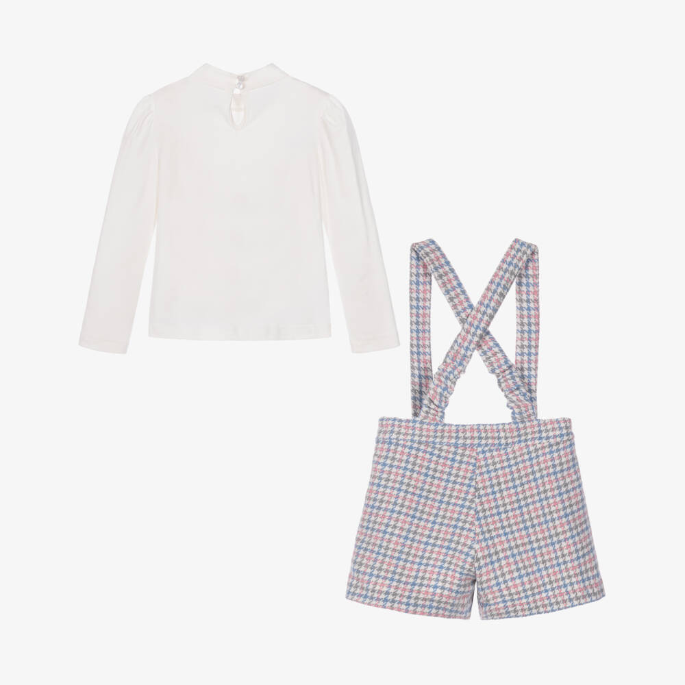 Lapin House-Girls Pink, Blue & Grey Houndstooth Shorts Set | Childrensalon