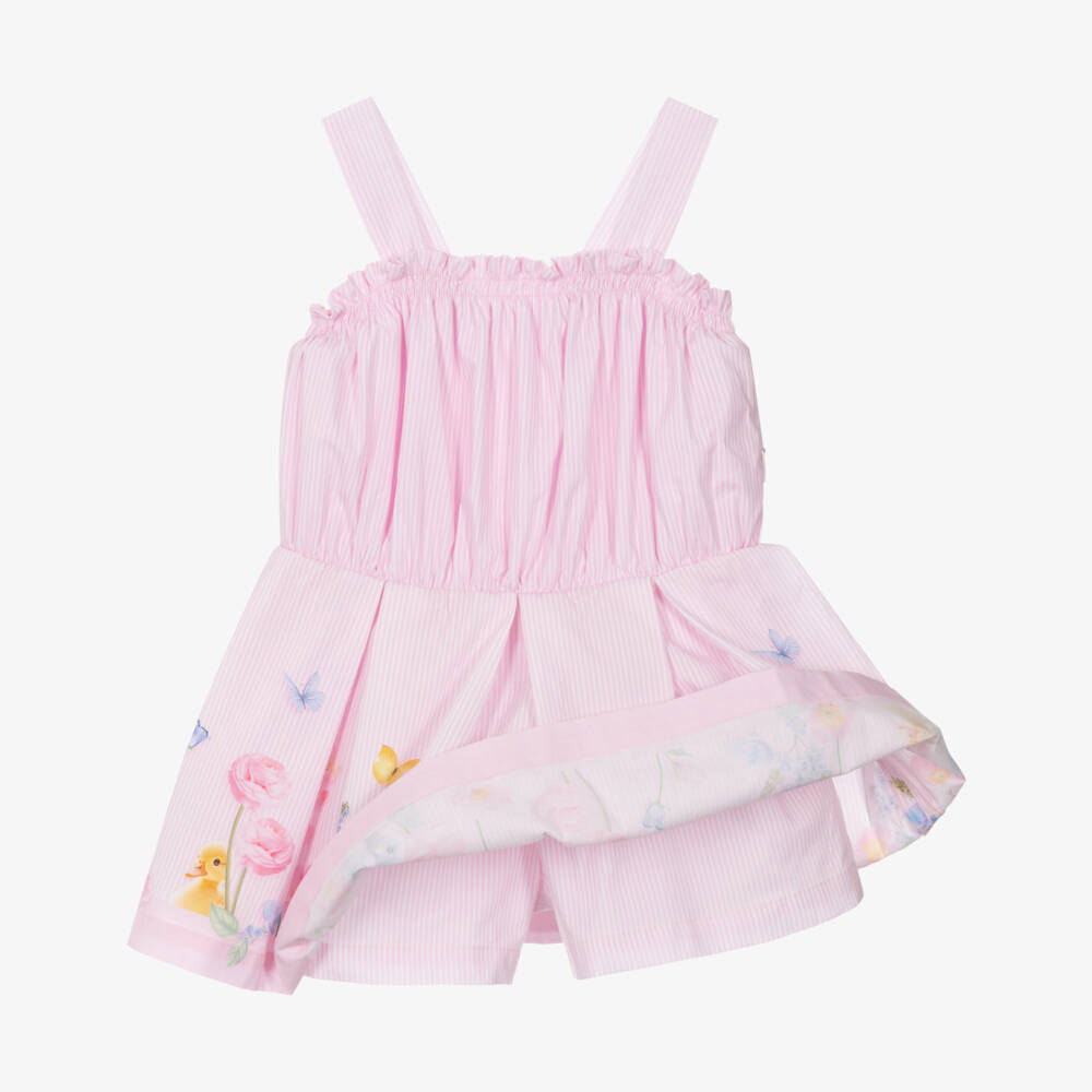 Lapin House-Girls Pink Cotton Striped Playsuit | Childrensalon