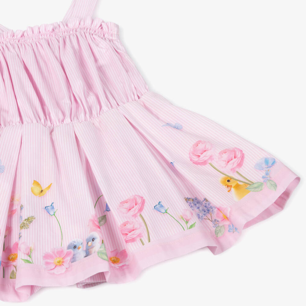 Lapin House-Girls Pink Cotton Striped Playsuit | Childrensalon