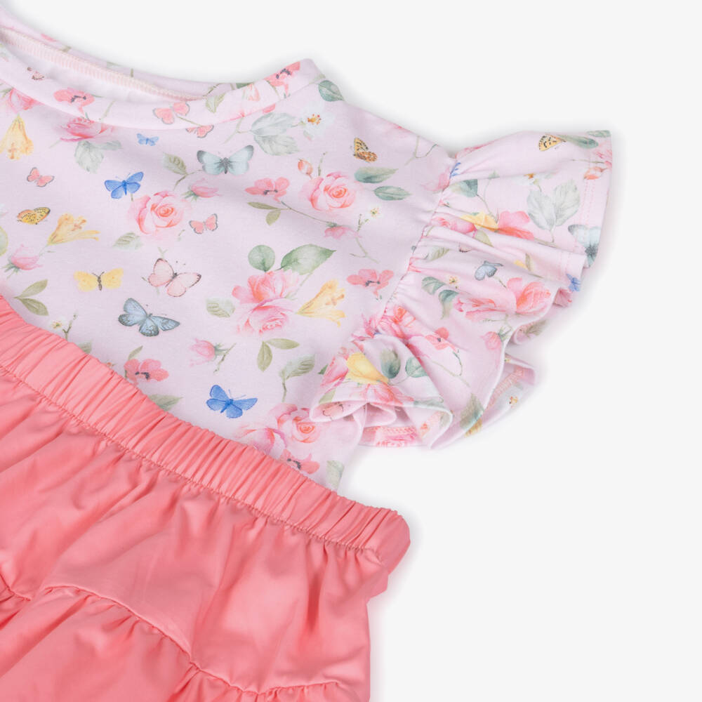 Lapin House-Girls Pink Floral & Butterfly Print Shorts Set | Childrensalon
