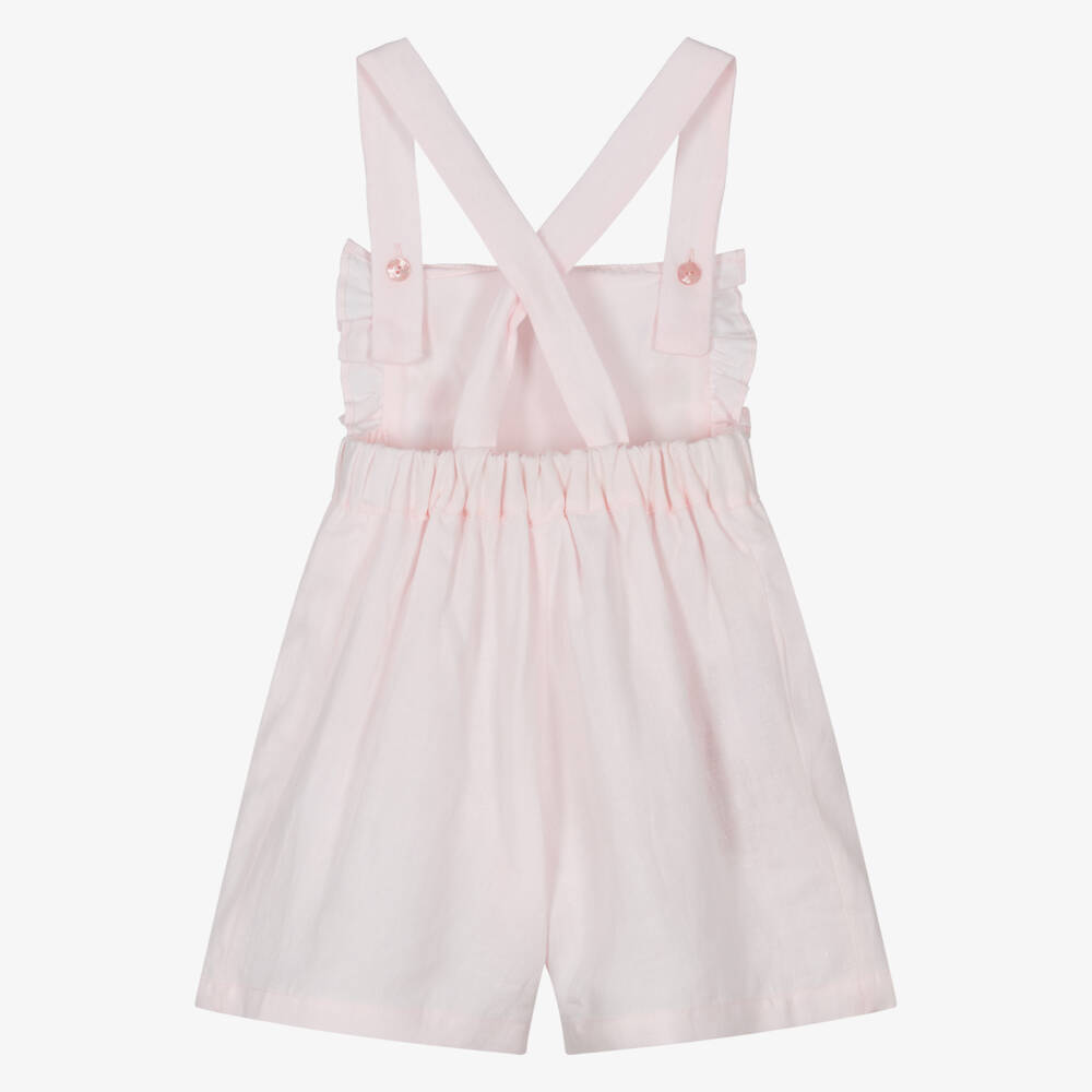 Lapin House-Girls Pink Floral Embroidered Linen Playsuit | Childrensalon
