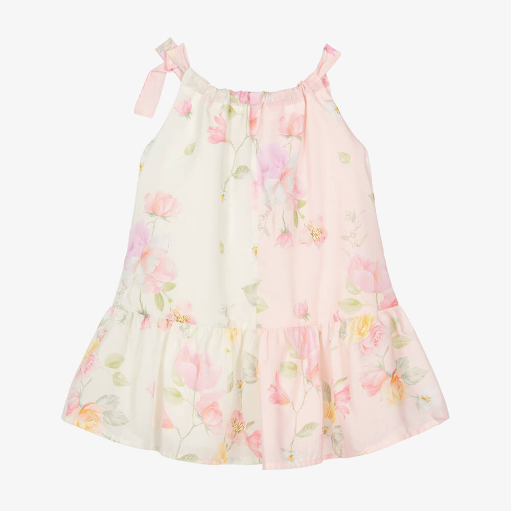 Lapin House-Girls Pink & Ivory Sleeveless Floral Dress with Lace Trim | Childrensalon