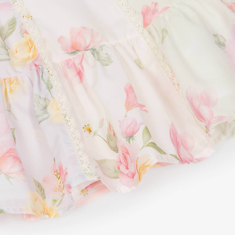 Lapin House-Girls Pink & Ivory Sleeveless Floral Dress with Lace Trim | Childrensalon