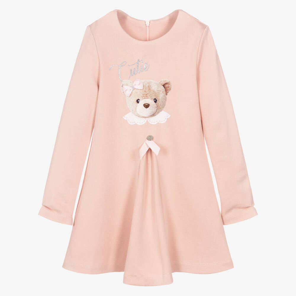 Lapin House-Girls Pink Jersey Teddy Bear Dress | Childrensalon