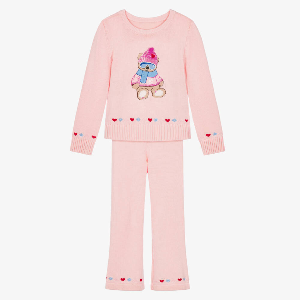Lapin House-Girls Pink Knitted Sweater & Trouser Set | Childrensalon
