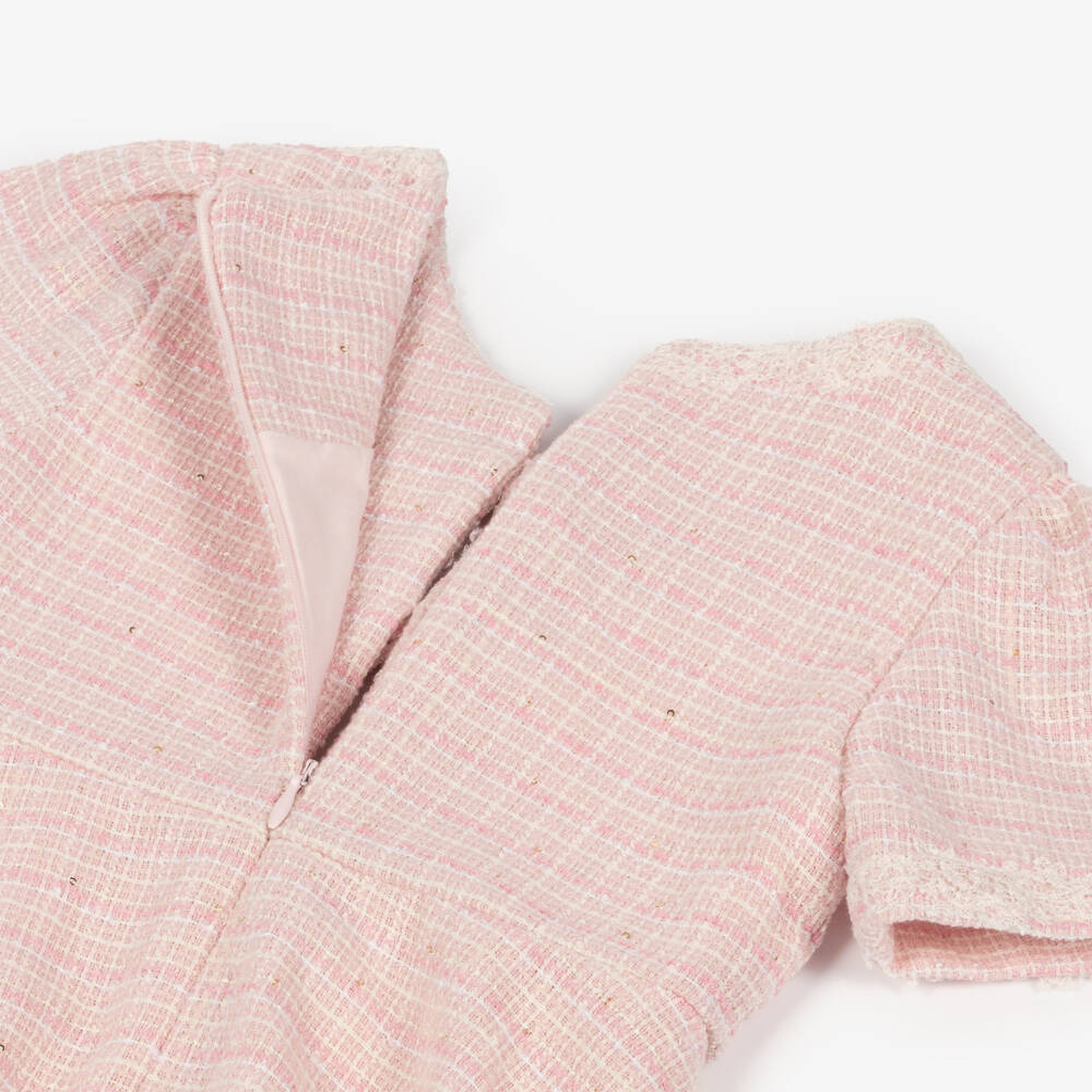 Lapin House-Girls Pink Tweed Short Sleeve Bow Dress  | Childrensalon