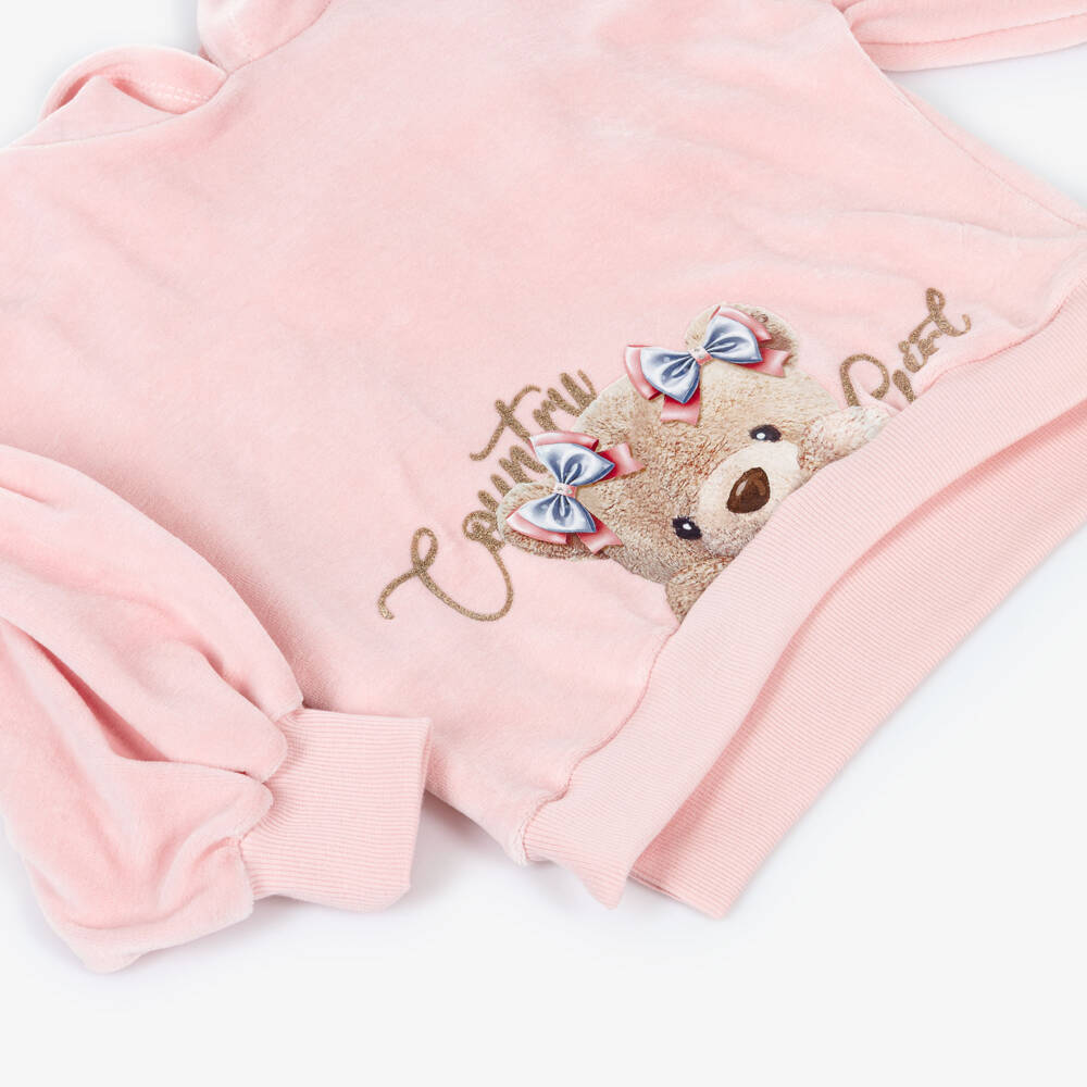 Lapin House-Girls Pink Velour Hoodie & Beige Milano Trouser Set | Childrensalon