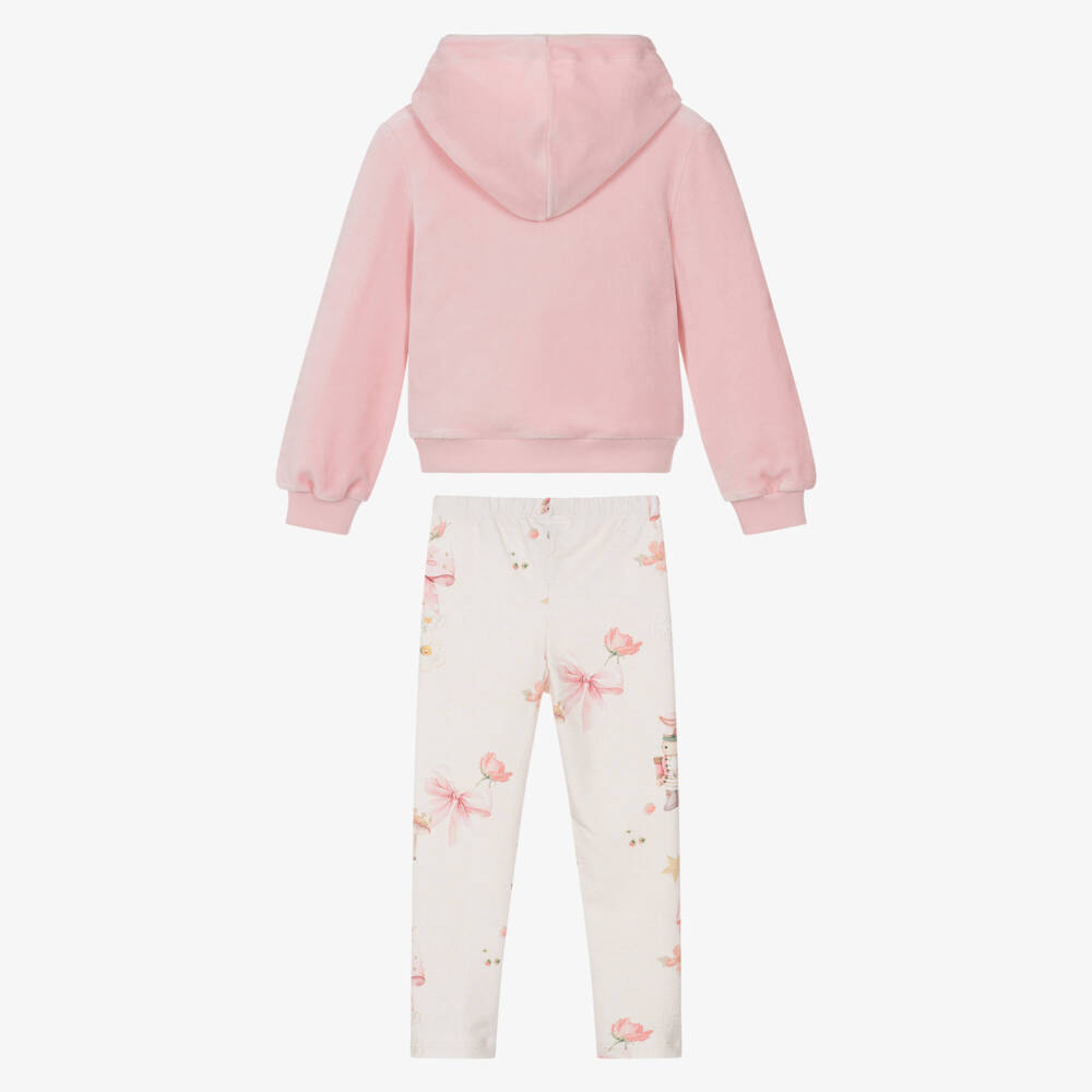 Lapin House-Girls Pink Velour Hoodie & Jersey Leggings Set | Childrensalon