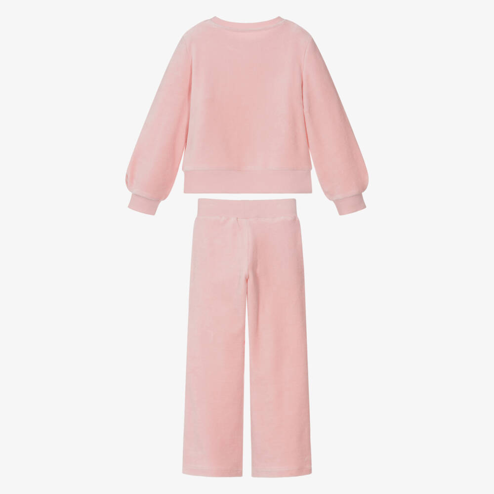 Lapin House-Girls Pink Velour Tracksuit with Diamanté Roses | Childrensalon