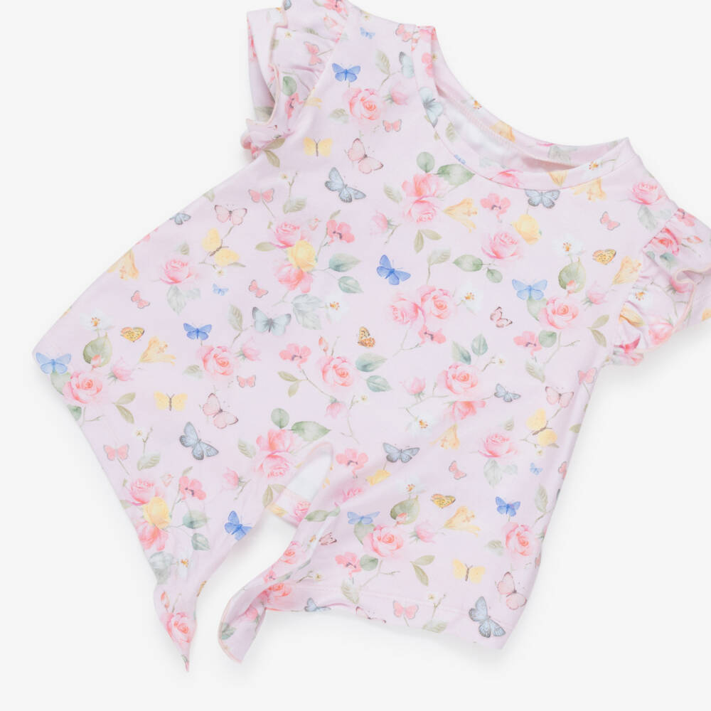Lapin House-Girls Pink & White T-Shirts & Towelling Shorts Set | Childrensalon