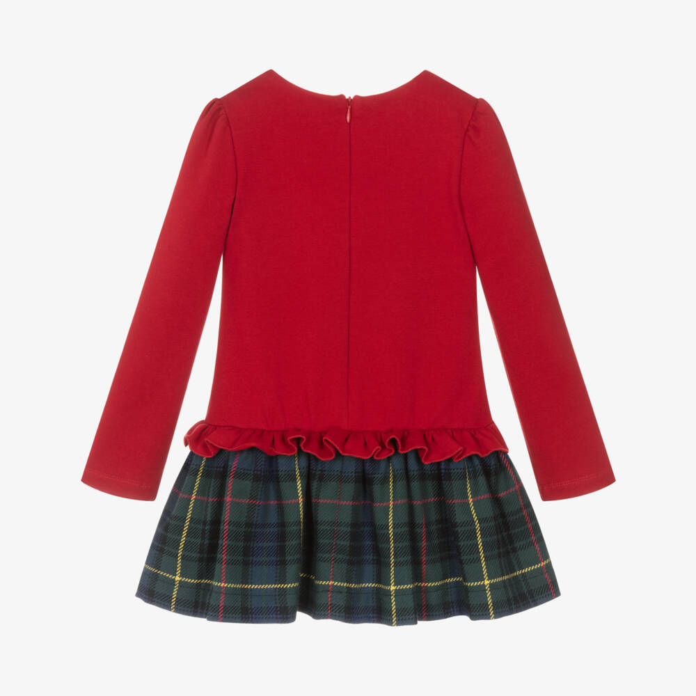 Lapin House-Girls Red Jersey & Green Tartan Dress | Childrensalon