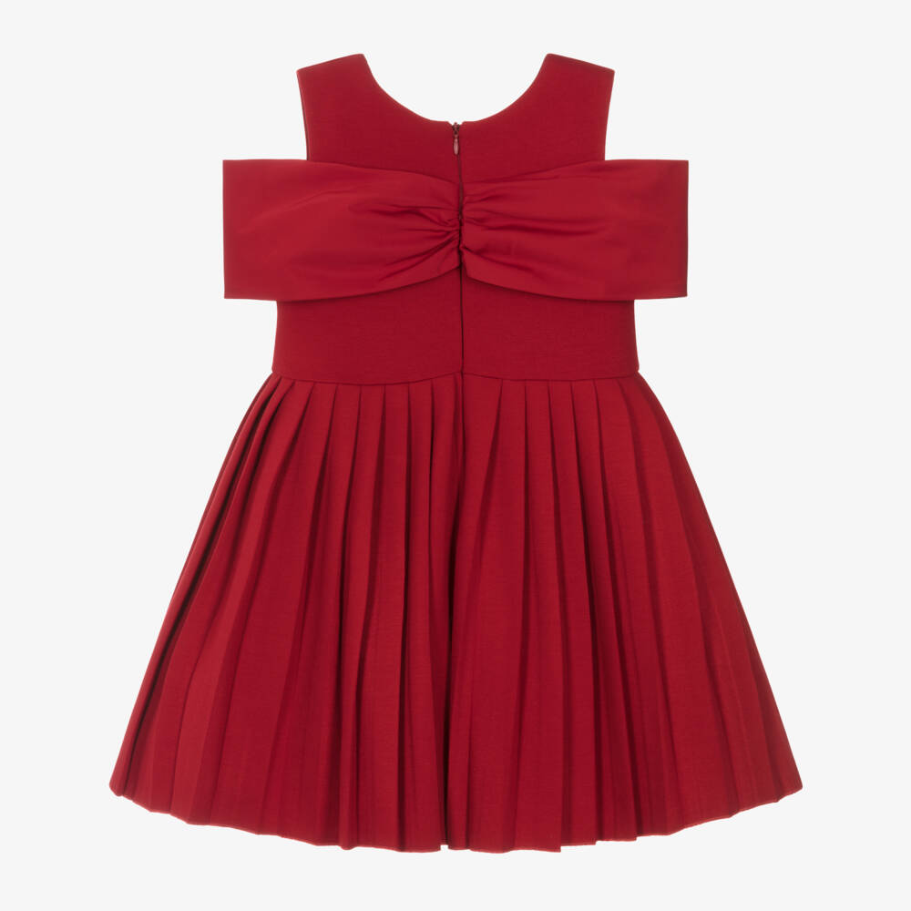 Lapin House-Girls Red Pleated Jersey Dress with Satin Bow | Childrensalon