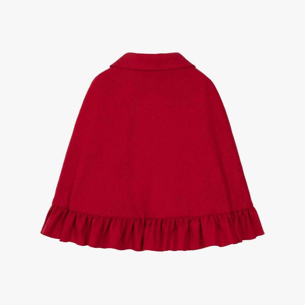 Lapin House-Girls Red Ruffle Cape with Gold Crest Button | Childrensalon