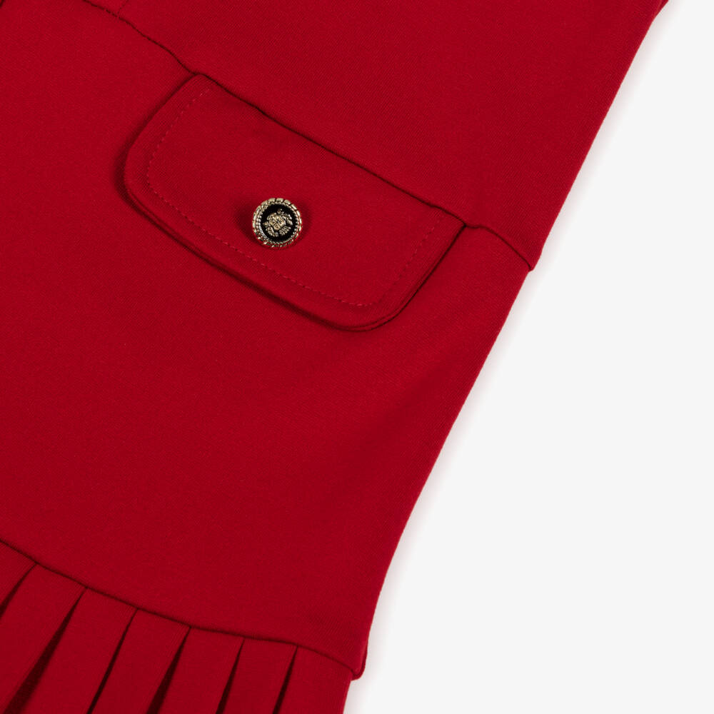 Lapin House-فستان بدون أكمام وحافة مزينة بكسرات لون أحمر | Childrensalon