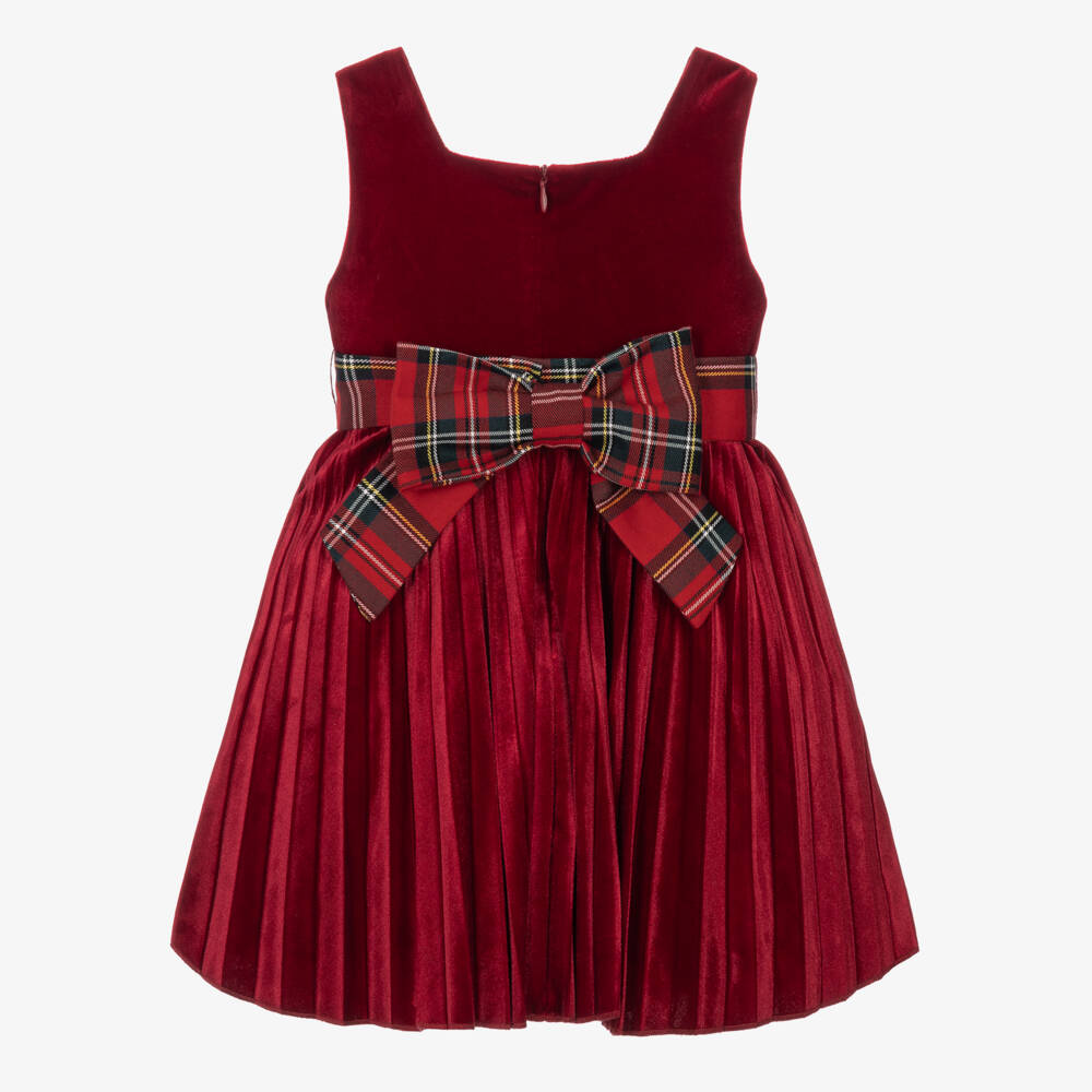 Lapin House-Girls Red Velour & Tartan Dress | Childrensalon