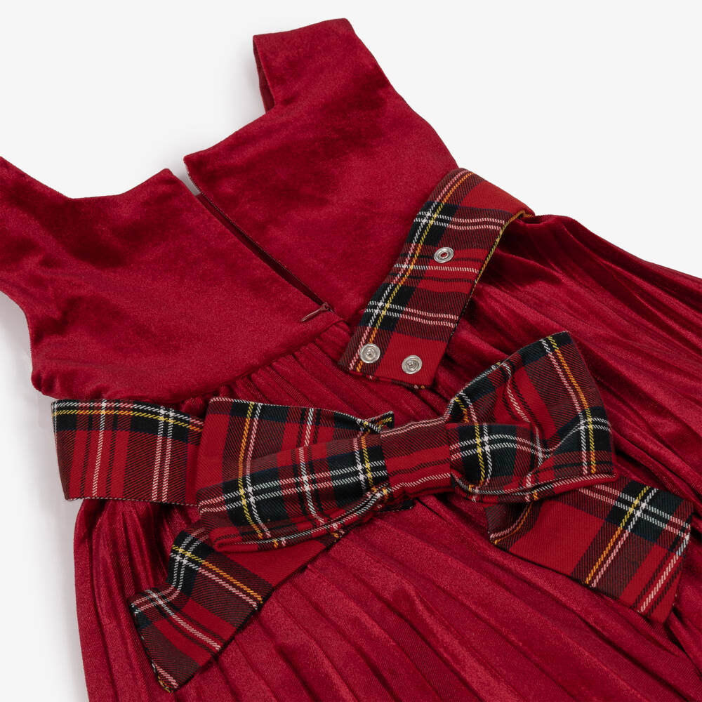 Lapin House-Girls Red Velour & Tartan Dress | Childrensalon