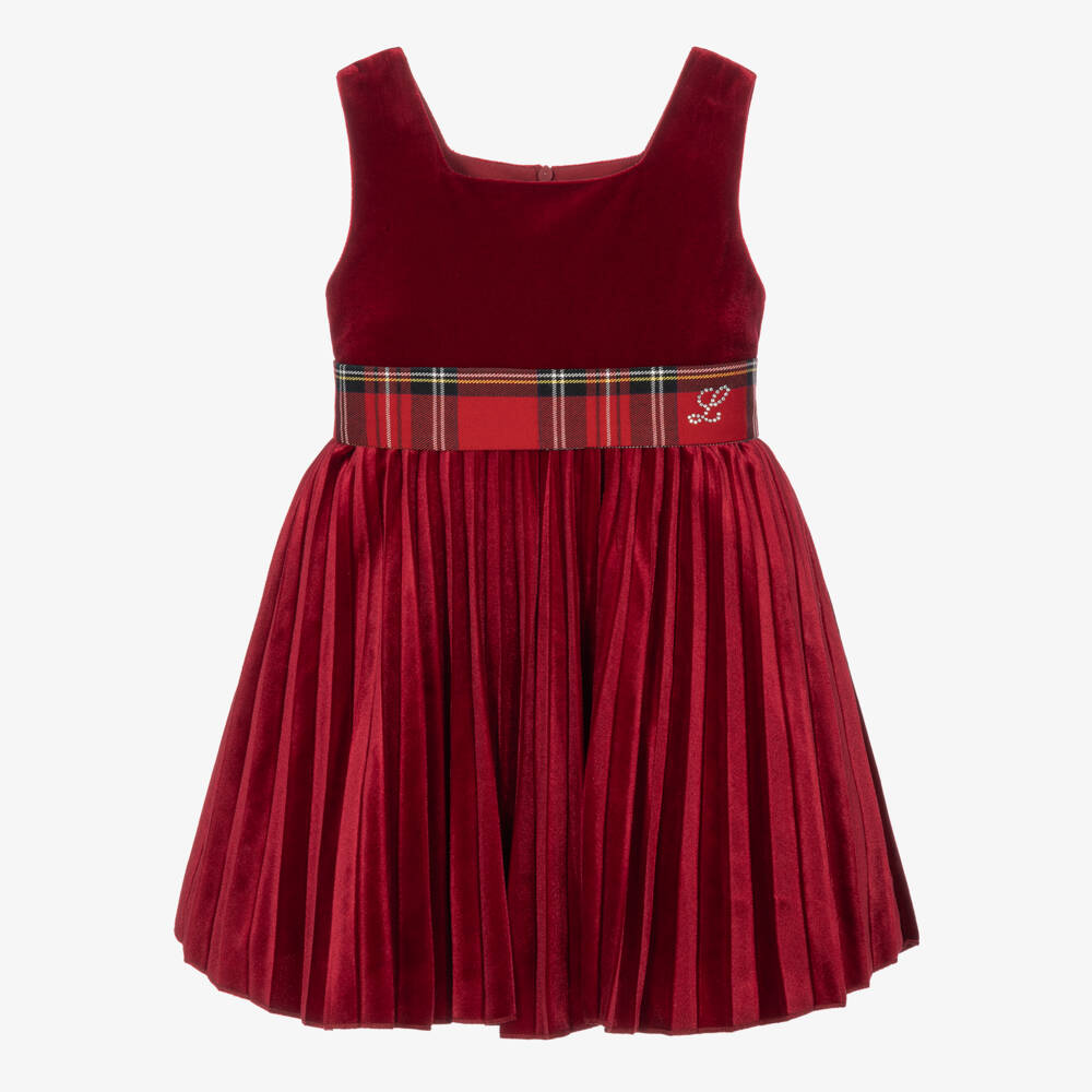 Lapin House-Girls Red Velour & Tartan Dress | Childrensalon