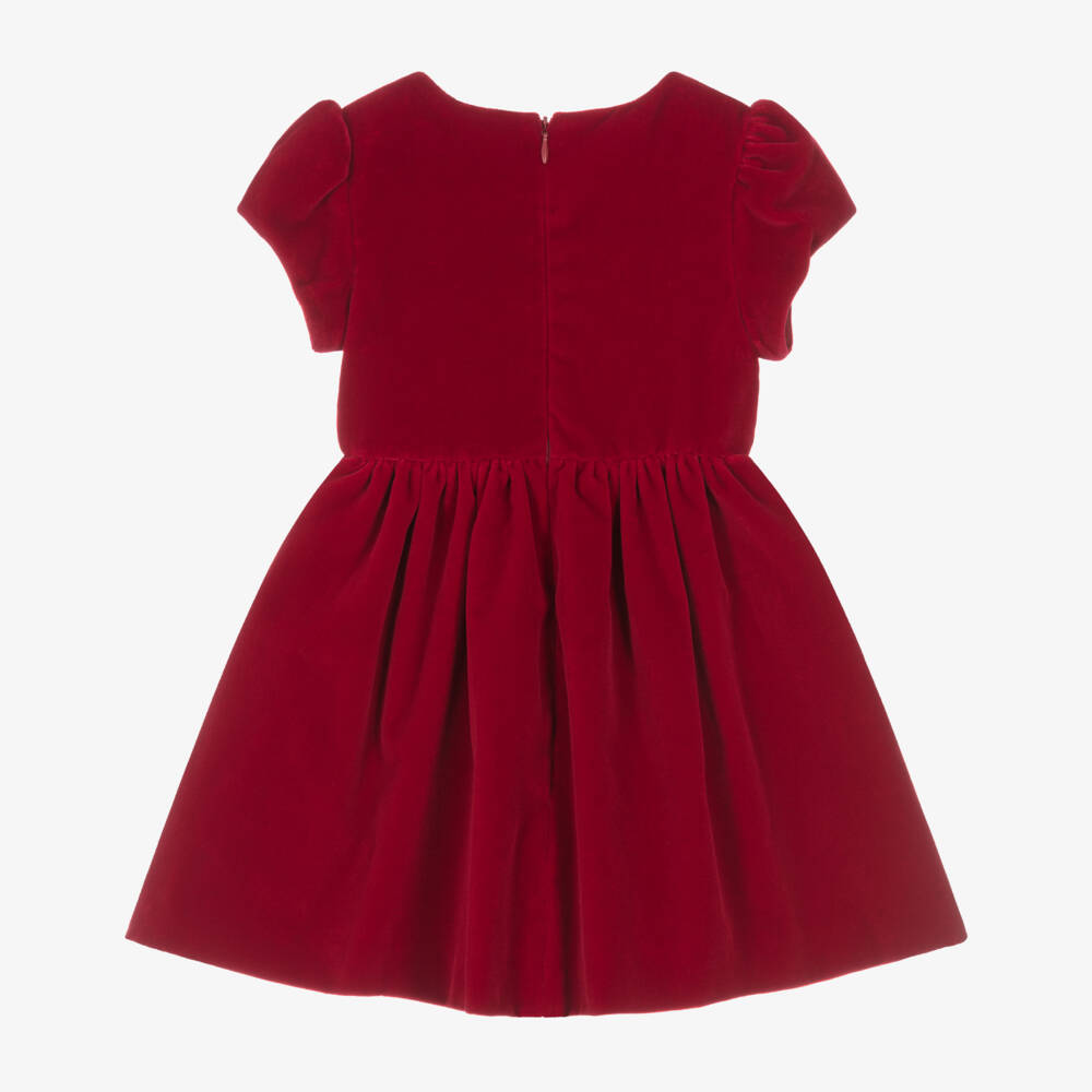 Lapin House-Girls Red Velvet Dress with Tartan Bow | Childrensalon