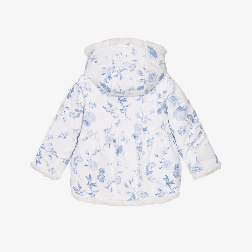 Lapin House-Girls Reversible Blue Floral & Faux Fur Coat | Childrensalon