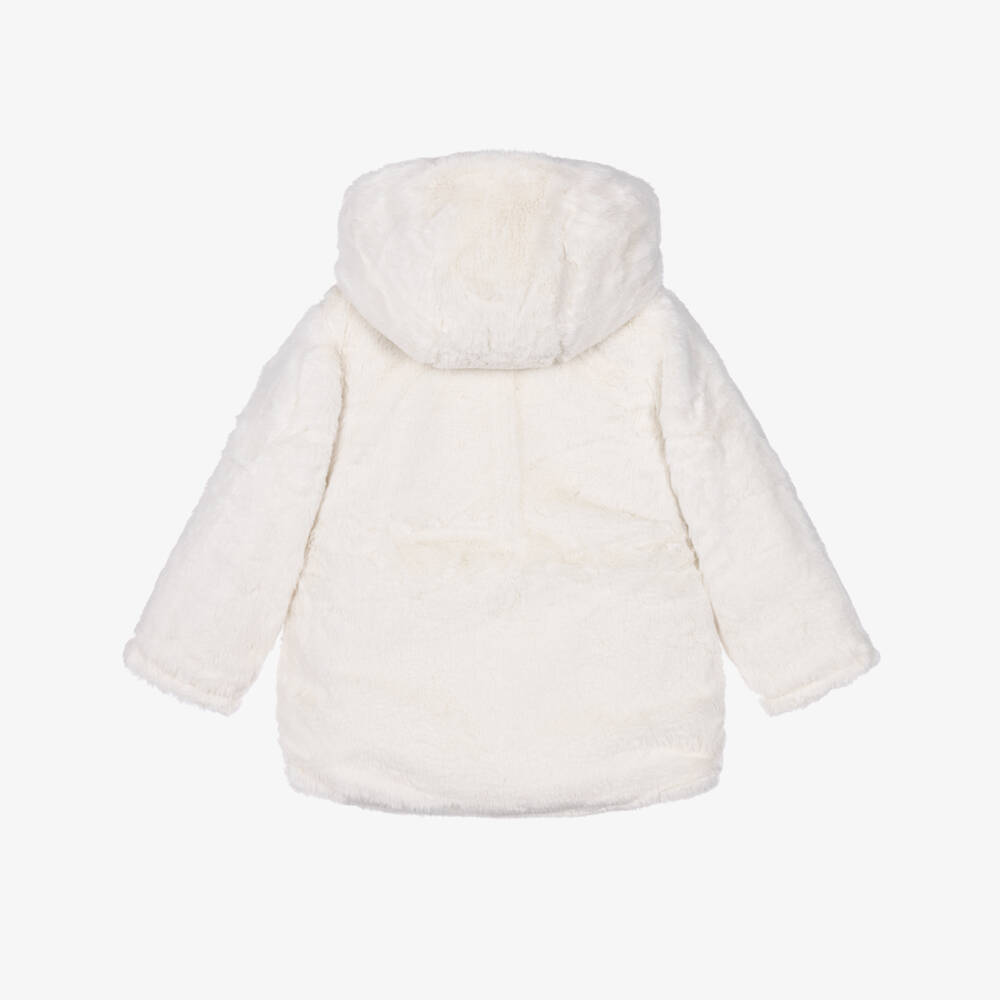 Lapin House-Girls Reversible Blue Floral & Faux Fur Coat | Childrensalon