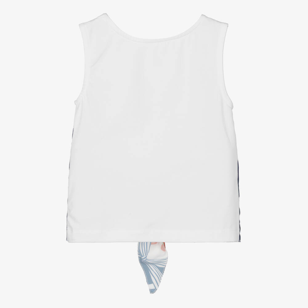 Lapin House-Girls Sleeveless White Jersey Top with Satin Ties | Childrensalon
