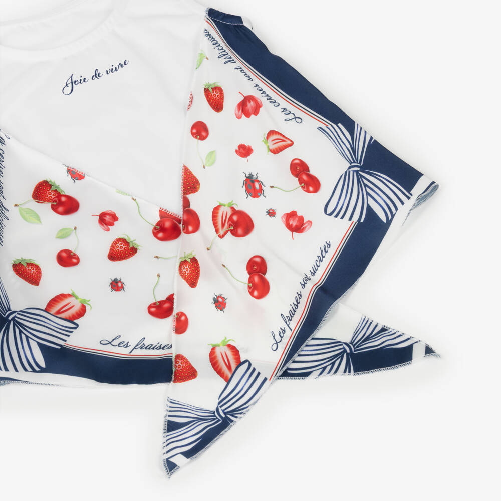 Lapin House-Girls Sleeveless White Jersey Top with Satin Ties | Childrensalon