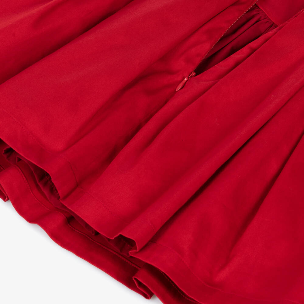 Lapin House-Girls Vibrant Red Cotton Ruffle & Bow Dress | Childrensalon