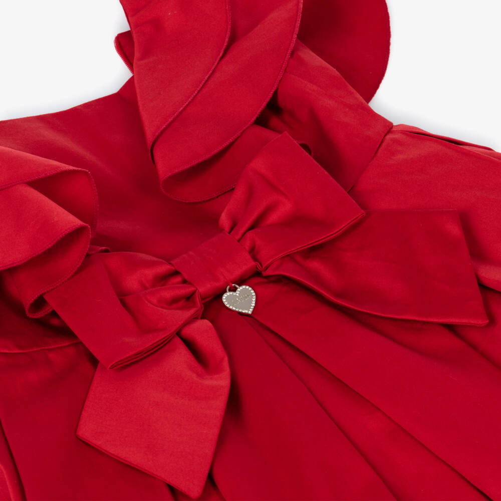 Lapin House-Girls Vibrant Red Cotton Ruffle & Bow Dress | Childrensalon