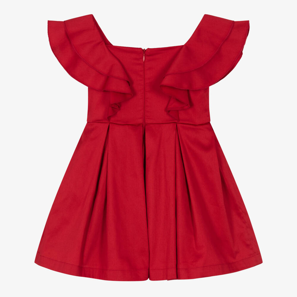 Lapin House-Girls Vibrant Red Cotton Ruffle & Bow Dress | Childrensalon