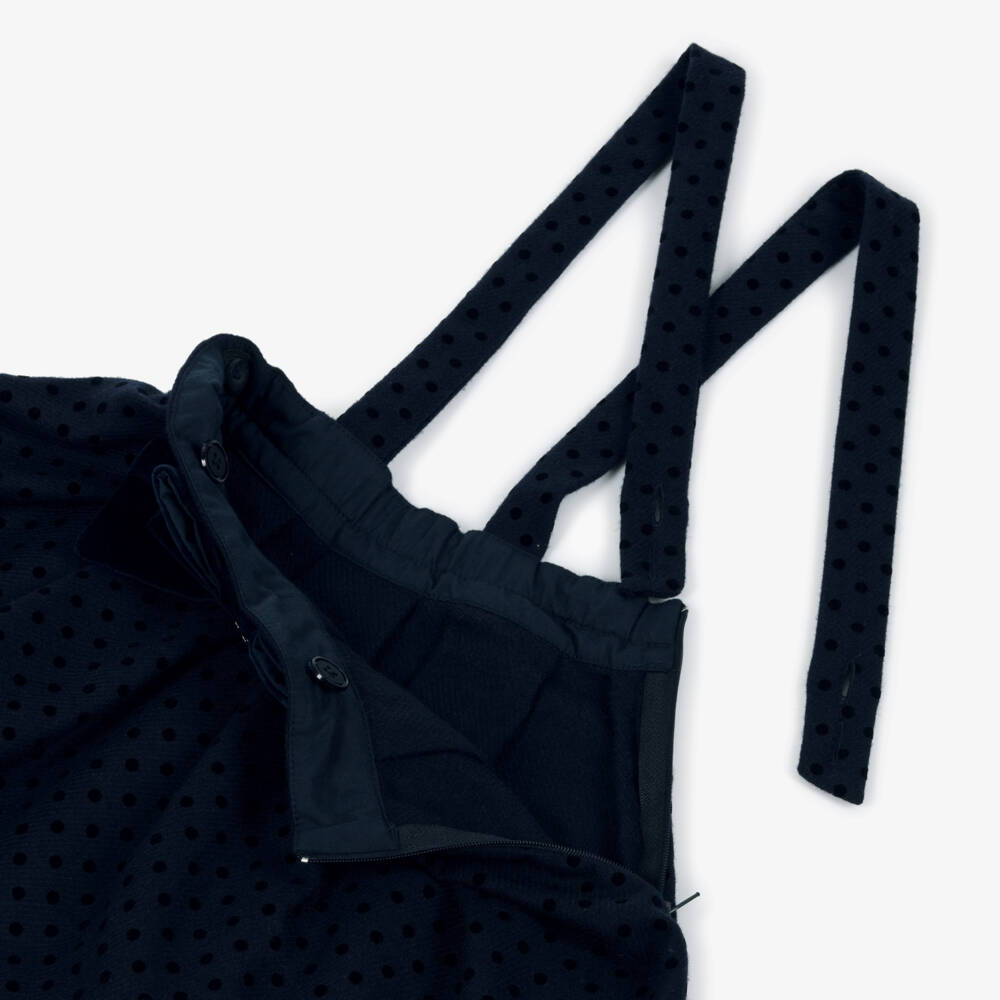 Lapin House-Girls White Blouse & Navy Blue Wool Skirt Set with Polka Dots | Childrensalon