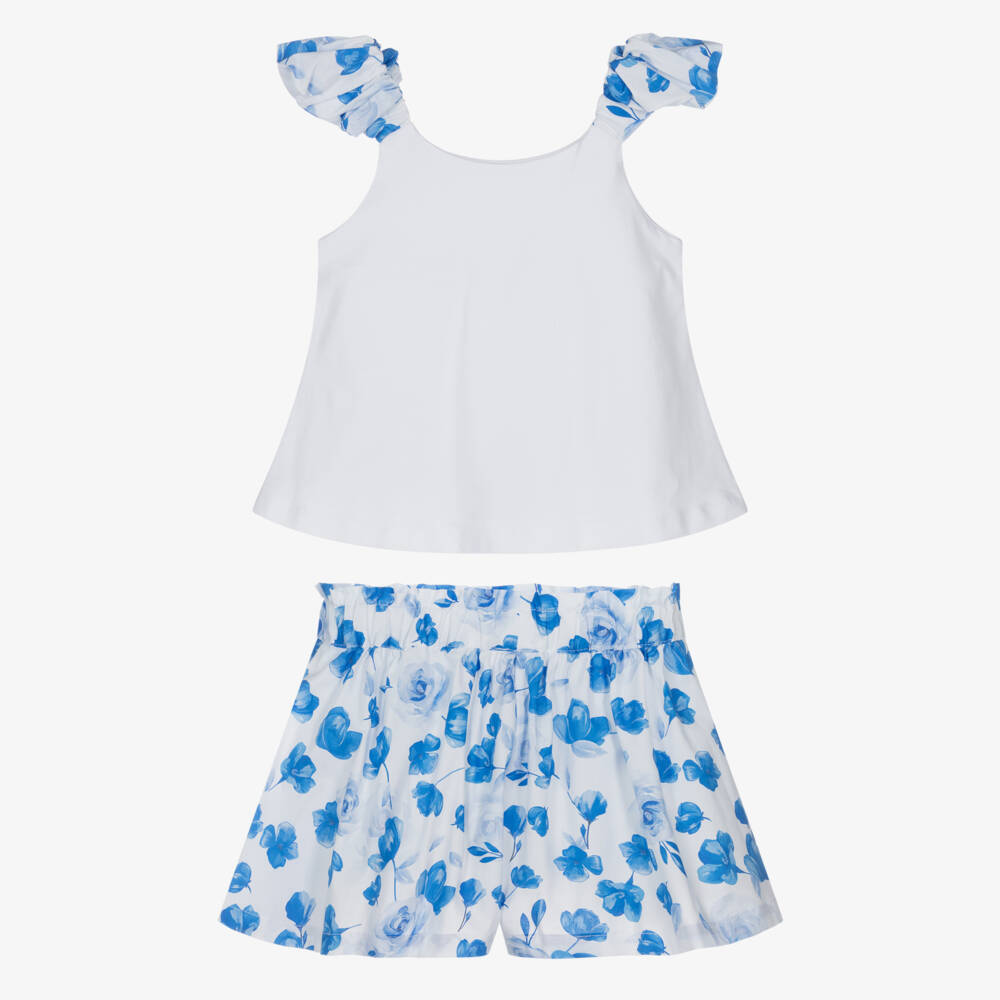 Lapin House-Белый и синий цветочный хлопковый комплект с шортами и принтом собаки длядевочек | Childrensalon
