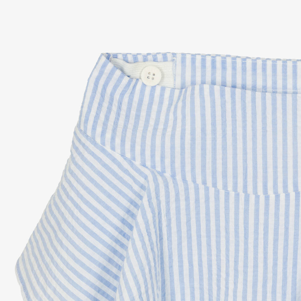 Lapin House-Girls White & Blue Striped Cotton Shorts Set | Childrensalon