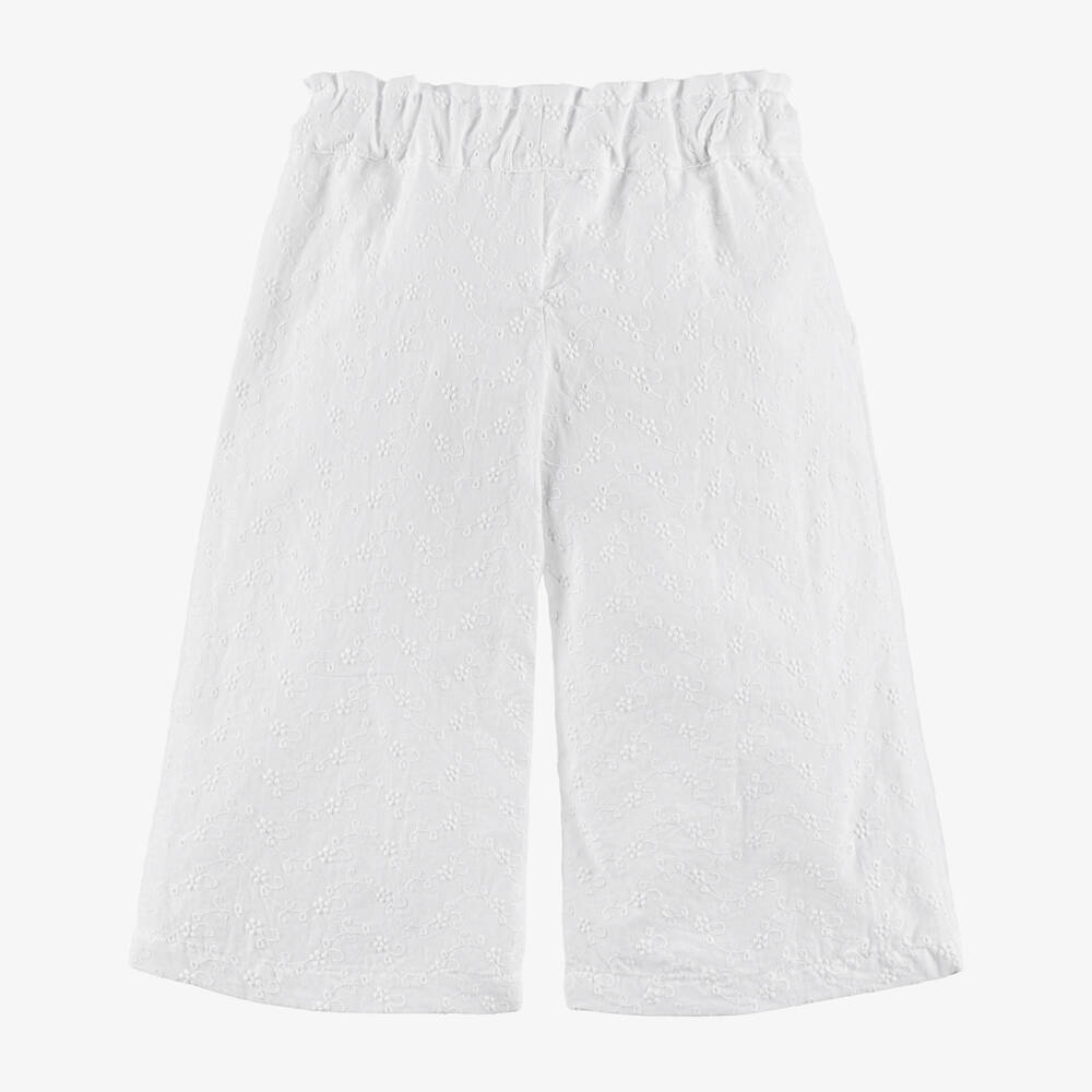 Lapin House-Girls White Broderie Anglaise Cropped Trousers | Childrensalon