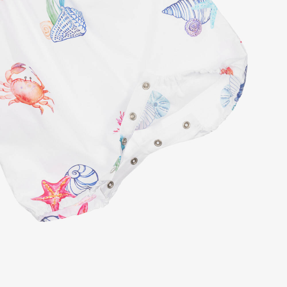 Lapin House-Girls White Cotton Babysuit Set with Sea Creature Print | Childrensalon