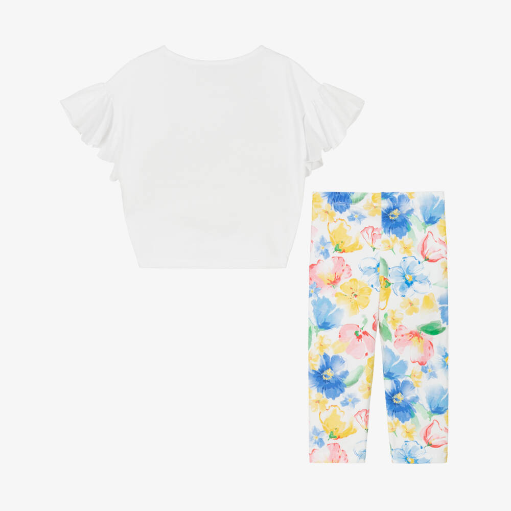 Lapin House-Girls White Cotton Floral Leggings Set | Childrensalon