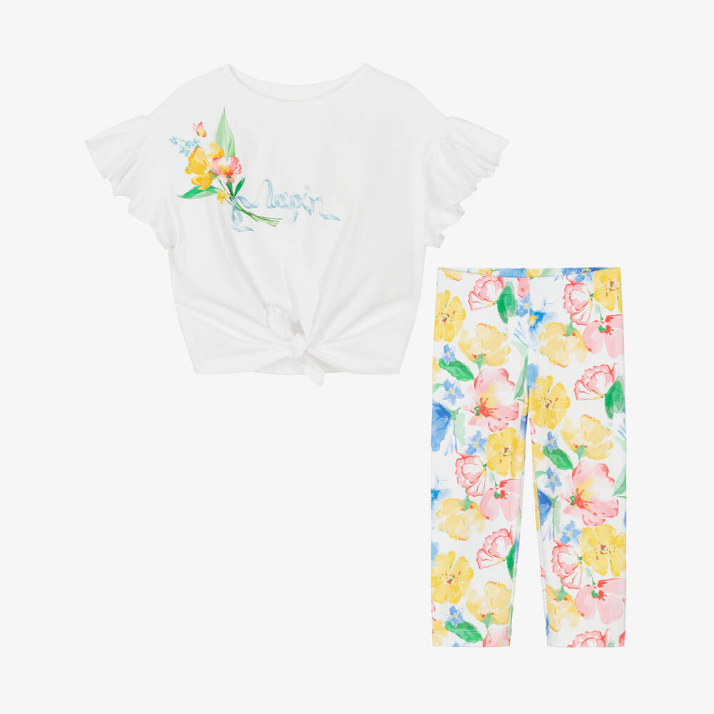 Lapin House-Girls White Cotton Floral Leggings Set | Childrensalon