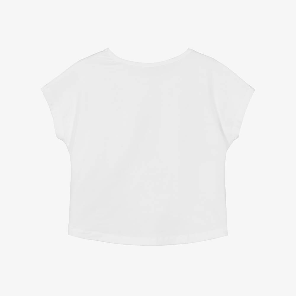 Lapin House-Girls White Cotton Floral T-Shirt | Childrensalon