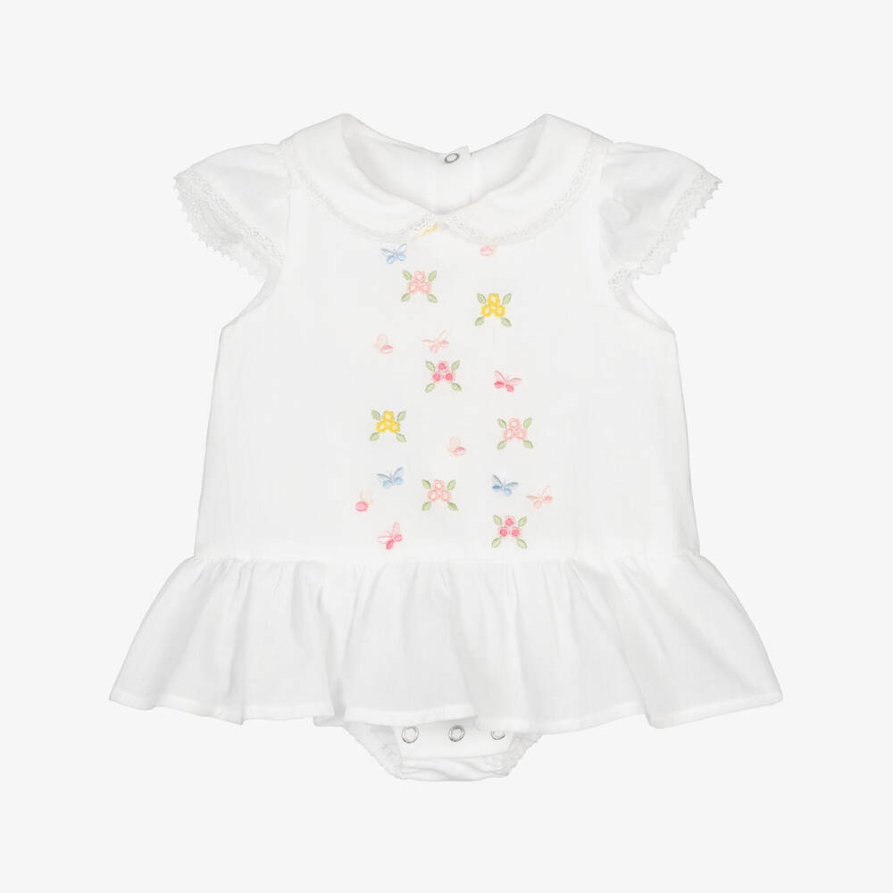 Lapin House-Girls White Cotton Shortie with Floral Embroidery | Childrensalon