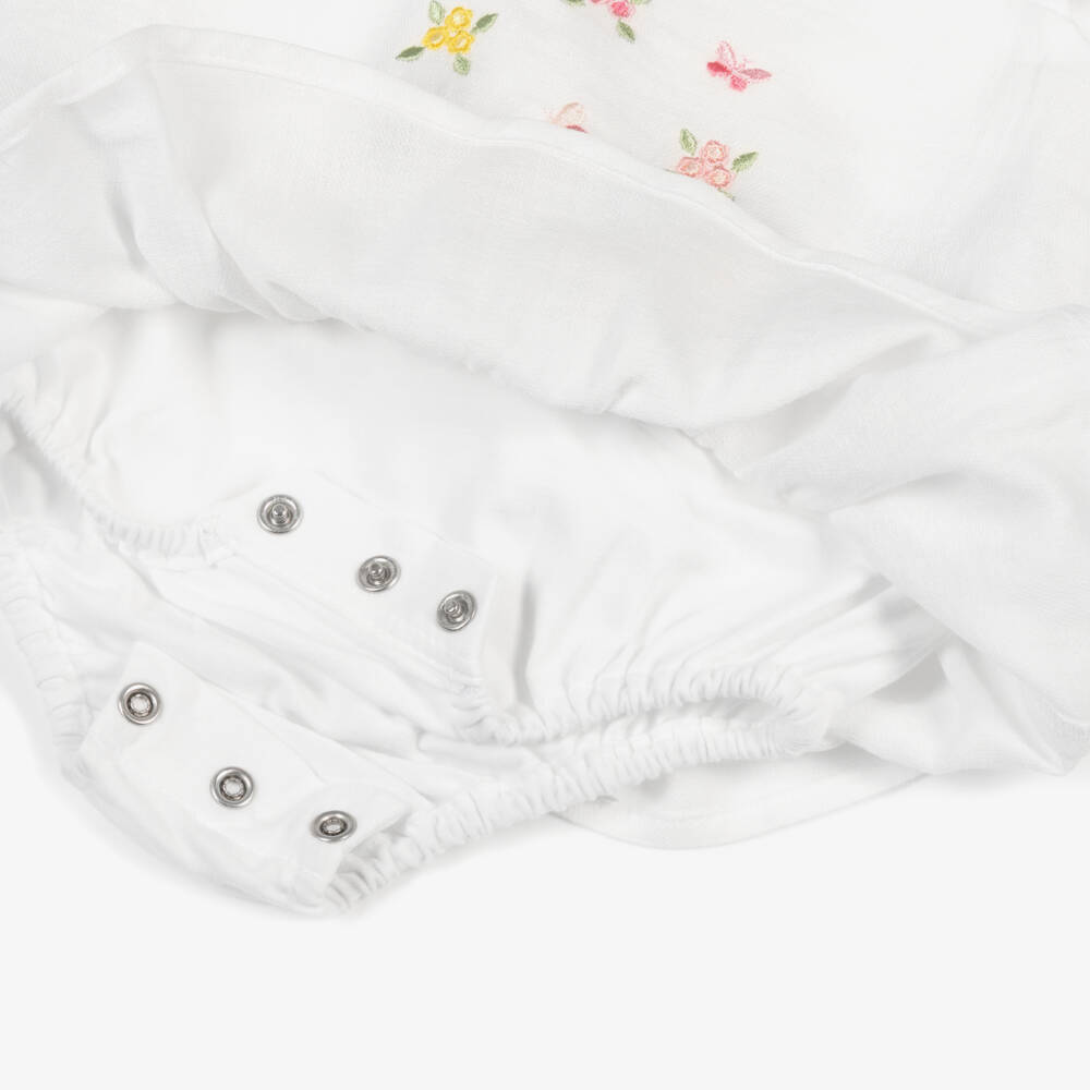 Lapin House-Girls White Cotton Shortie with Floral Embroidery | Childrensalon