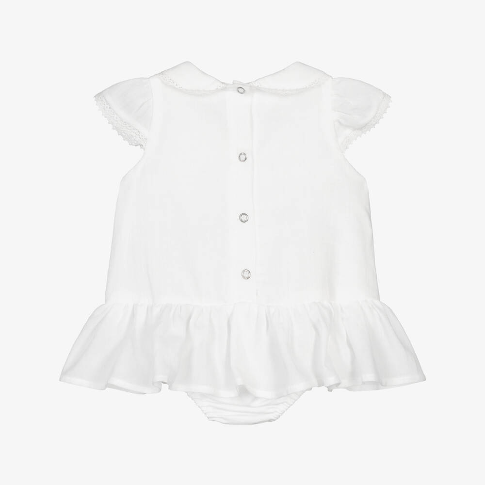 Lapin House-Girls White Cotton Shortie with Floral Embroidery | Childrensalon