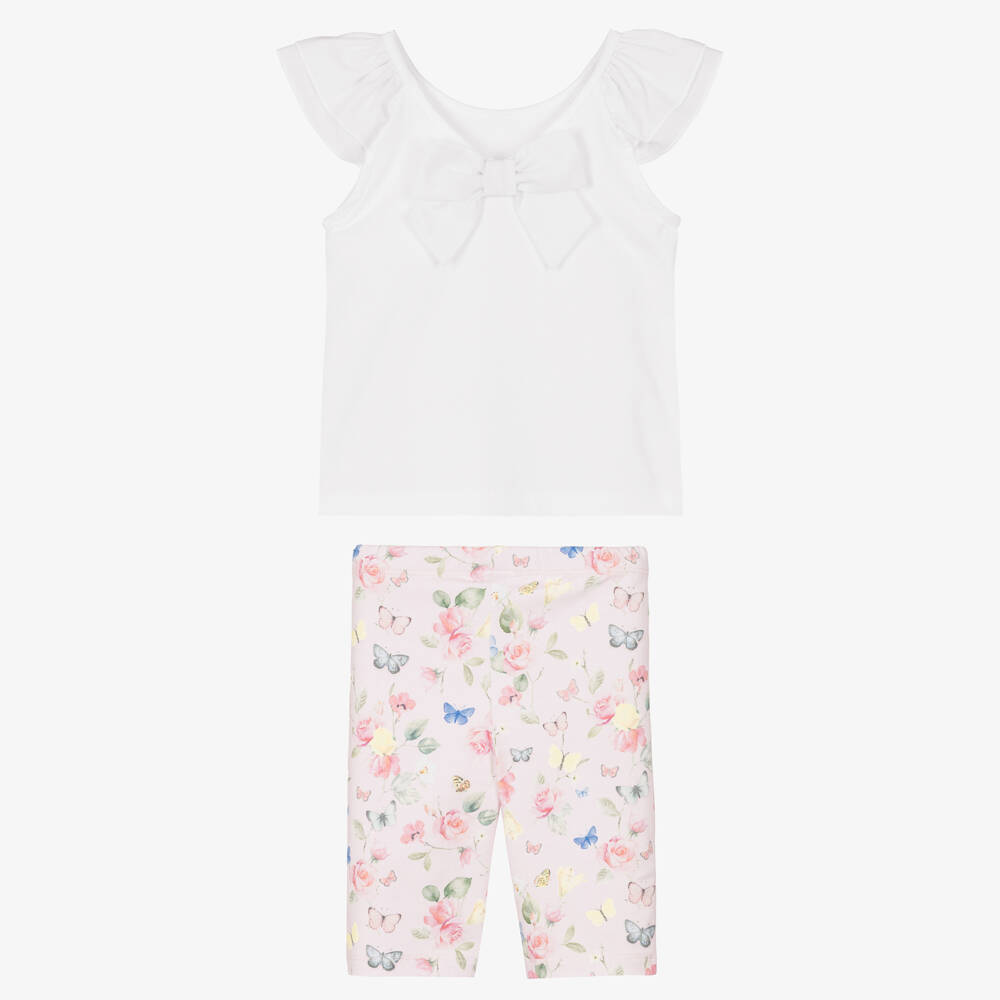 Lapin House-Girls White & Pink Cotton Floral Shorts Set | Childrensalon